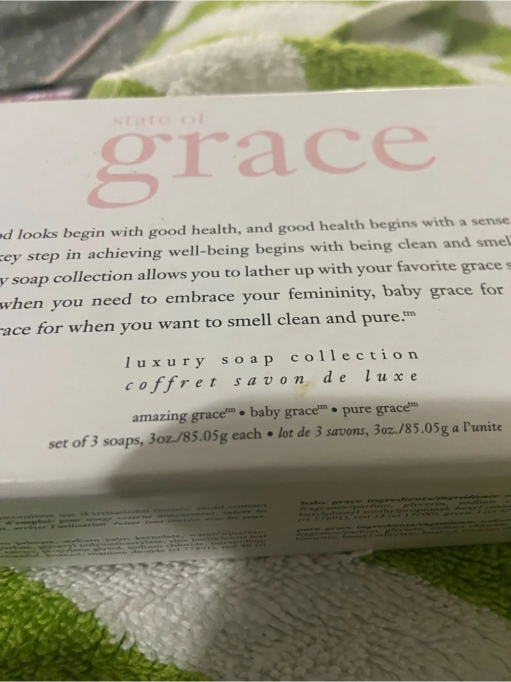 Philosophy State of Grace Boxed 3 Bars Soap Amazing Baby Pure Grace Discontinued
